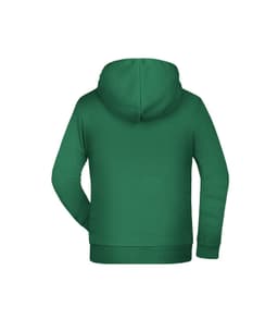 A green children’s hoodie featuring a hood and long sleeves, with a plain back design.