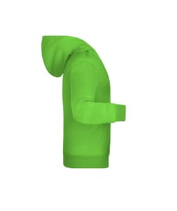 A vibrant green children's hoodie with a hood and long sleeves, featuring a pocket.