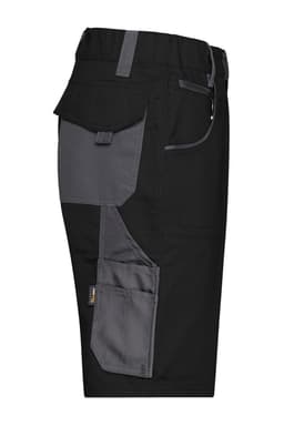 Workwear Bermudas in black with grey accents, featuring multiple pockets and a logo on the side.