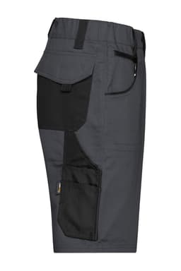 Workwear bermudas in grey with black detailing, featuring multiple pockets and a logo.
