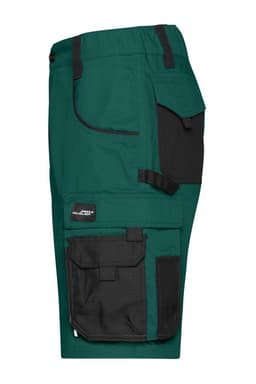 Workwear Bermudas in teal and black, featuring multiple pockets and a durable design. Includes a logo on the fabric.