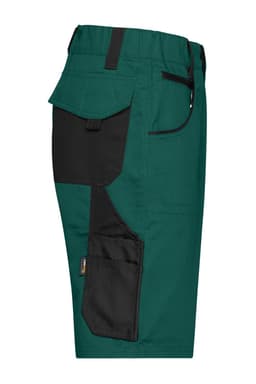 Workwear Bermudas in green with black accents, featuring multiple pockets and a zipper. Includes branding.