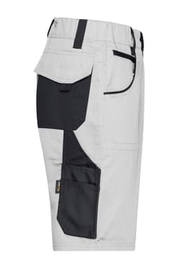 Workwear Bermudas in light grey with a black accent panel, featuring multiple pockets and a logo.
