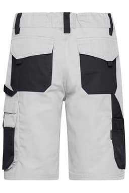 Workwear Bermudas featuring grey fabric with black accents and multiple pockets on the back and sides.