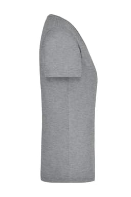 A grey ladies' workwear T-shirt displayed from the side. The shirt features a simple design and includes a logo.