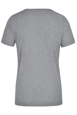 A grey ladies' workwear t-shirt with a classic crew neck and short sleeves. Features a logo on the back.