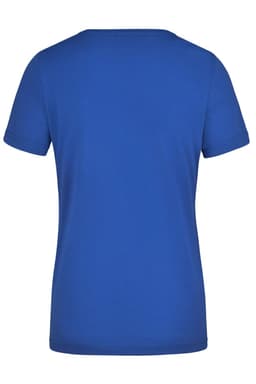 A blue ladies workwear t-shirt featuring a classic crew neck and short sleeves. It has a logo on the back.