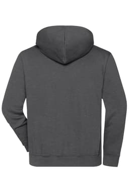 A grey half zip hoodie with a hood and a plain back design. It features a branding logo.