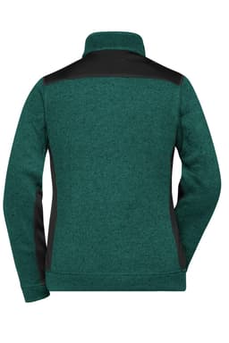 A ladies' knitted workwear fleece jacket in green with black accents, featuring a high collar and a branded logo.