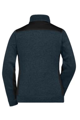 A ladies' knitted workwear fleece jacket in dark blue with black accents, featuring a high collar. It has a logo.
