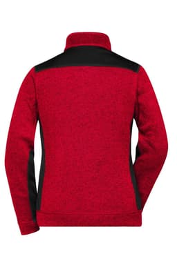 A ladies' polar fleece jacket in red with black detailing, featuring a high collar and a logo.