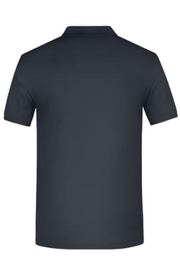 A dark grey men's polo shirt with short sleeves and a collar, featuring a logo on the back.