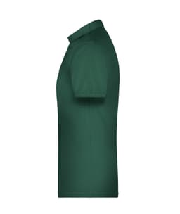 A green men's polo shirt with short sleeves and a collar, featuring a logo on the side.