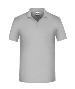 A grey men's polo shirt with short sleeves and a collar, featuring a small logo.