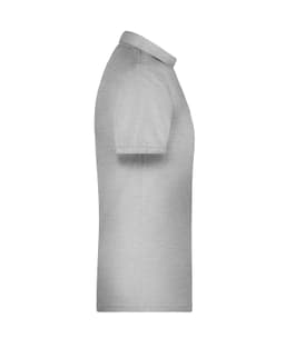 A grey men's polo shirt with a collar and short sleeves, featuring a logo on the side.