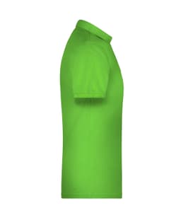 A bright green men's polo shirt with a collar, displayed from the side, featuring a logo.