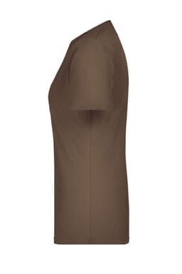 A brown ladies' t-shirt with short sleeves and a classic fit, featuring a logo on the side.