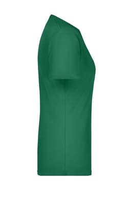 A green Ladies Basic-T shirt displayed from the side, featuring a smooth fabric and a simple design.