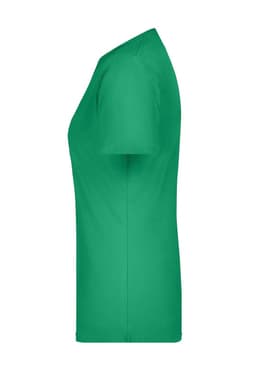 A green women's T-shirt displayed from the side, featuring a fitted silhouette and a simple design.