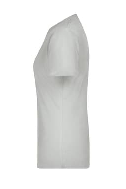 A light grey Ladies Basic-T shirt displayed from the side, featuring short sleeves and a simple design.