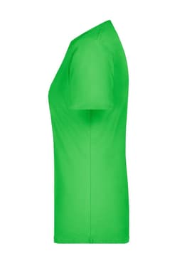 A green t-shirt displayed from the side, showcasing its fitted design. The shirt features a brand logo.