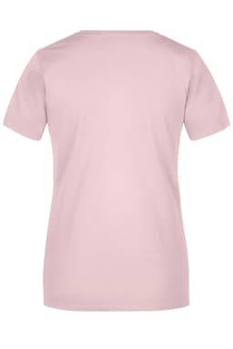 A light pink short-sleeved T-shirt with a plain back and a logo.