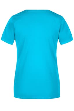 A turquoise Ladies Basic-T shirt featuring a round neckline and short sleeves. The back view shows a plain design.