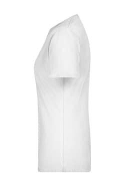 A white women's t-shirt featuring a classic fit, short sleeves, and a branding logo.