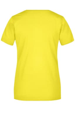 A yellow Ladies Basic-T shirt featuring a simple design and short sleeves, with a branding logo.