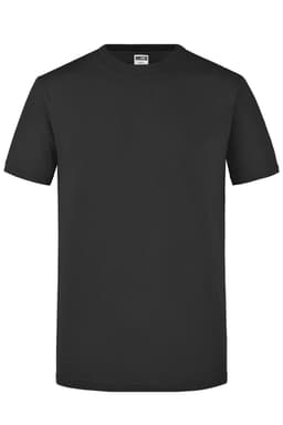 A black short-sleeved T-shirt with a simple design and a logo on the label.