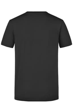 A black T-shirt with a standard fit and short sleeves. The back is plain without any designs or text.