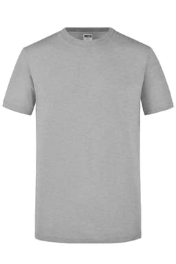 A grey men's T-shirt with short sleeves and a simple design. The shirt features a logo on the label.