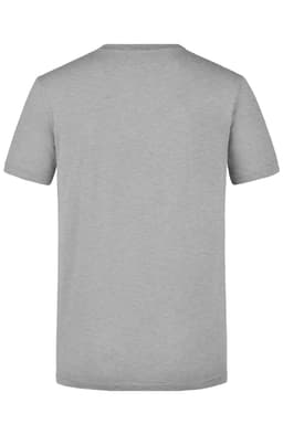 A grey men's T-shirt with a plain back and a logo on the neck. Features a classic fit and short sleeves.