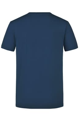A navy blue men's T-shirt with a crew neck and short sleeves. The back is plain with no visible design or branding.