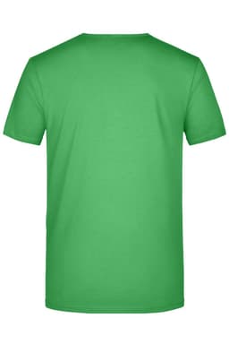 A green men's T-shirt with a plain back and short sleeves. It features a logo on the back.