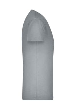 A grey men's V-neck T-shirt displayed from the side, featuring a short sleeve design and a simple silhouette.