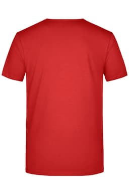 A red short-sleeved men's T-shirt with a plain back and no visible design features. It includes a logo.