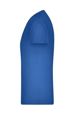 A blue men's T-shirt with a slim fit and short sleeves, featuring a logo.