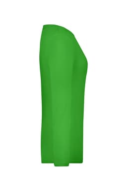 A green ladies' long-sleeve stretch shirt with a fitted design, featuring a logo.