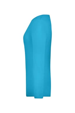 A blue long-sleeved women's stretch shirt displayed from the side, featuring a simple design.