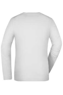 A white long-sleeve stretch shirt for ladies, featuring a simple design and a smooth back without any visible branding.