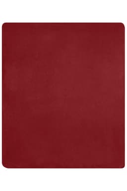 A deep red bonded fleece blanket with a smooth texture, featuring a subtle branding logo.