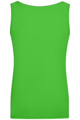 A sleeveless green top with an elastic design, featuring a simple back view. It includes a logo.