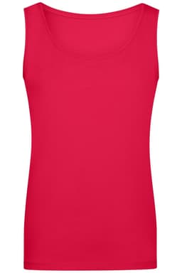 A red ladies' elastic top with a scoop neckline. It has a simple, sleeveless design.