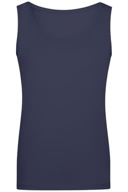 A navy blue tank top with a scoop neck design, featuring an elastic top and no visible logos.