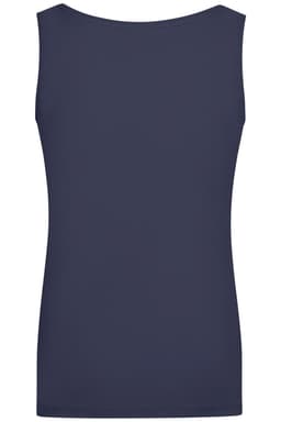 A navy blue ladies elastic top with a fitted design, featuring a smooth, sleeveless back.