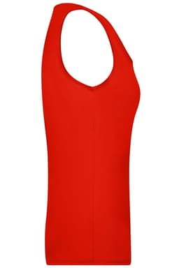 A red ladies elastic top with a sleeveless design and a deep neckline, featuring a smooth fit.