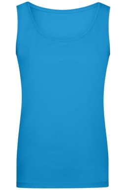 A bright blue ladies' elastic top with a scoop neckline, featuring a fitted design and no embellishments.