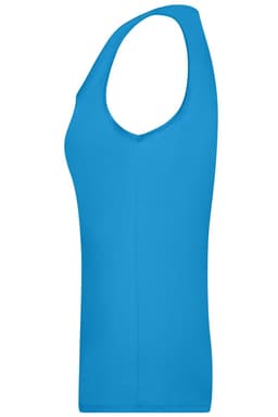A ladies sleeveless top in vibrant blue with an elastic neckline. Features a simple design and has a logo.