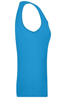 A blue women's elastic top with a sleeveless design, featuring a simple, fitted silhouette.